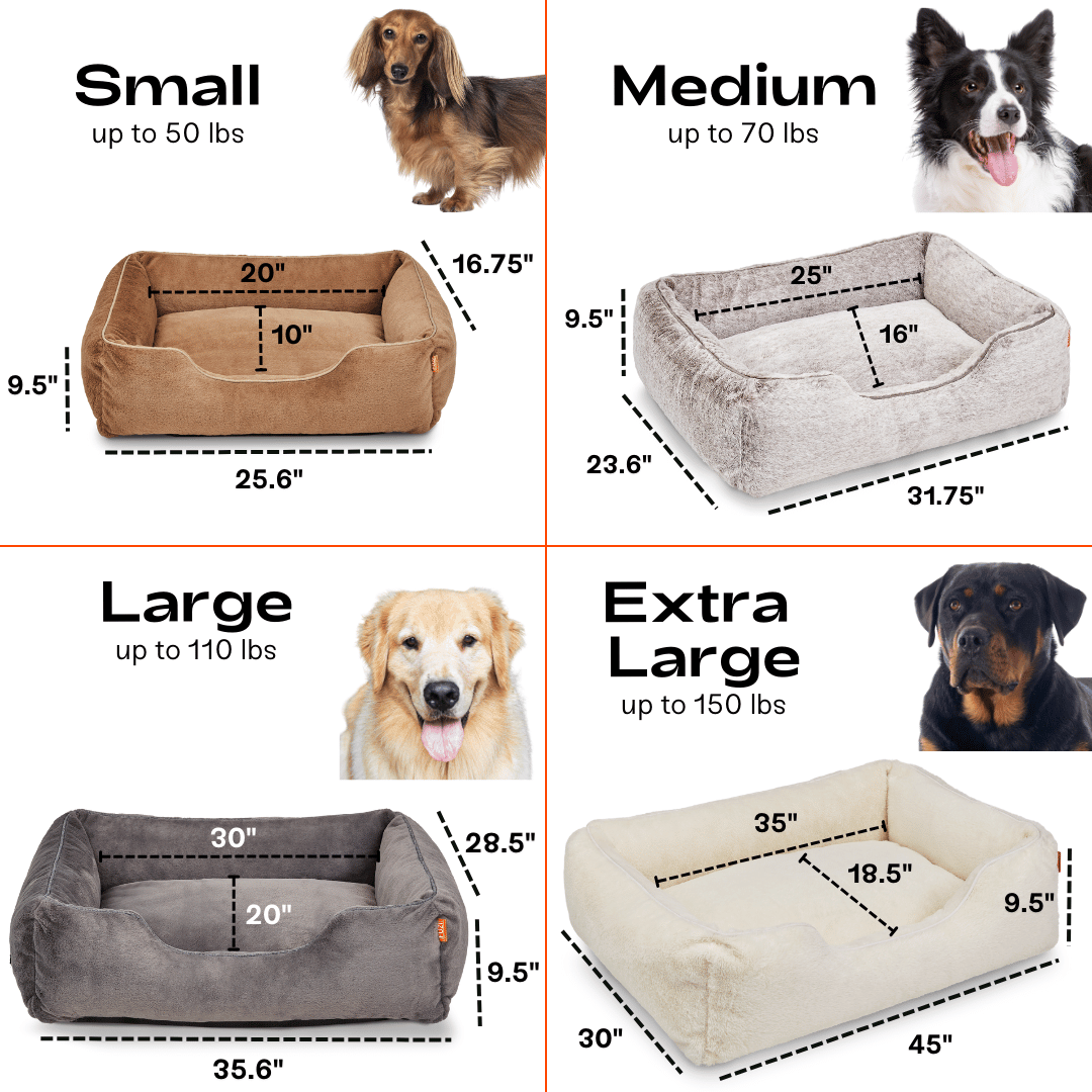 The Sammy Dog Bed – Dark Grey | Faux Fur Bolster Bed with Chew-Resistant Inserts & Washable Cover (S/M/L)
