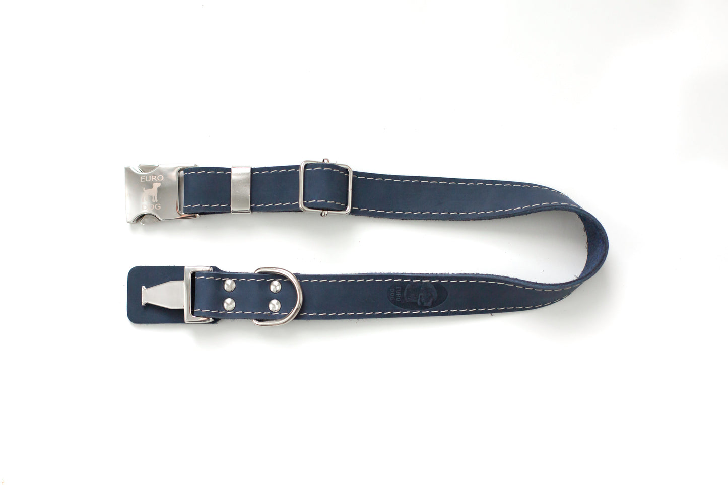 estseller Quick-Release Dog Collar – Blue Jeans Full-Grain American Leather with European Steel Buckle, Adjustable Fit for All Breeds