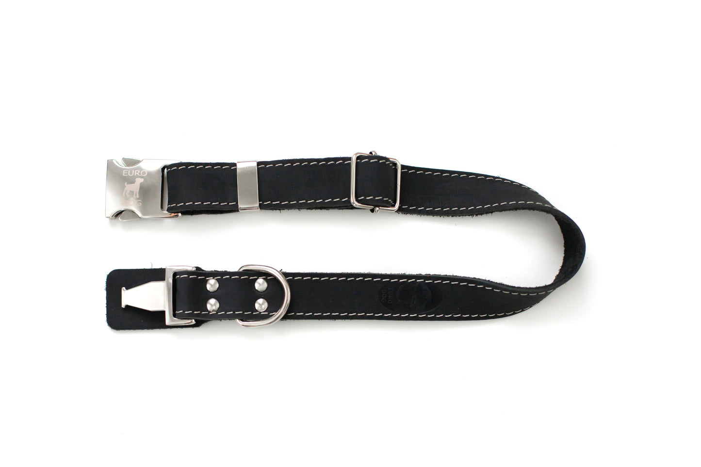 Bestseller Quick-Release Dog Collar – Midnight Black Full-Grain American Leather with European Steel Buckle, Adjustable Fit for All Breeds