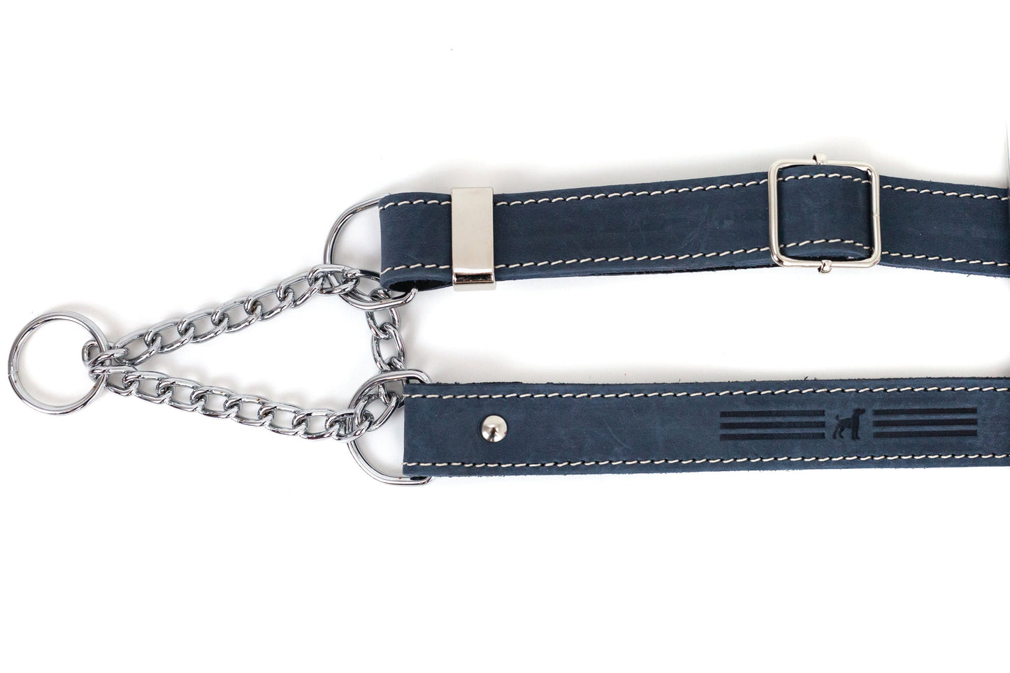 Euro-Dog Martingale Leather Dog Collar – Blue Jeans Full-Grain American Leather with European Steel Hardware, Made in USA
