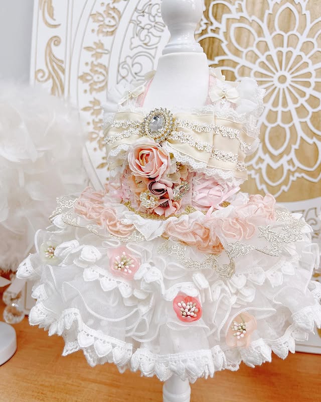 Handmade Lace Flower Dog Dress – High-Quality Pet Princess Outfit