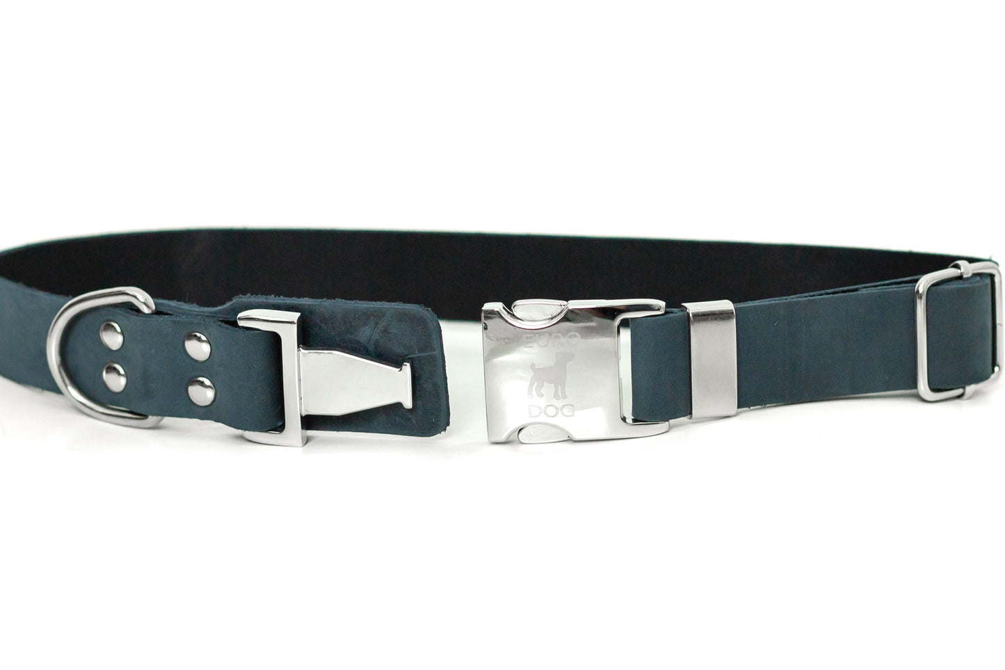 Modern Style Quick-Release Dog Collar – Blue Jeans Full-Grain American Leather with European Steel Hardware, Made in USA