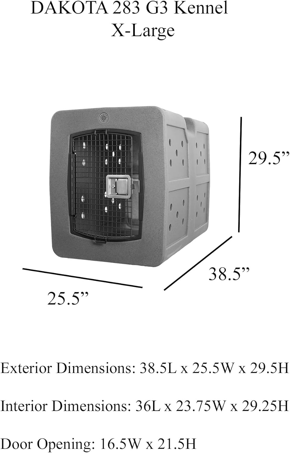 Dakota 283 G3 Dog Kennel – X-Large Sandstone, Framed Door with Keyed Latch, Ventilated & Stackable Crate, 38.5" x 25.5" x 29.5"
