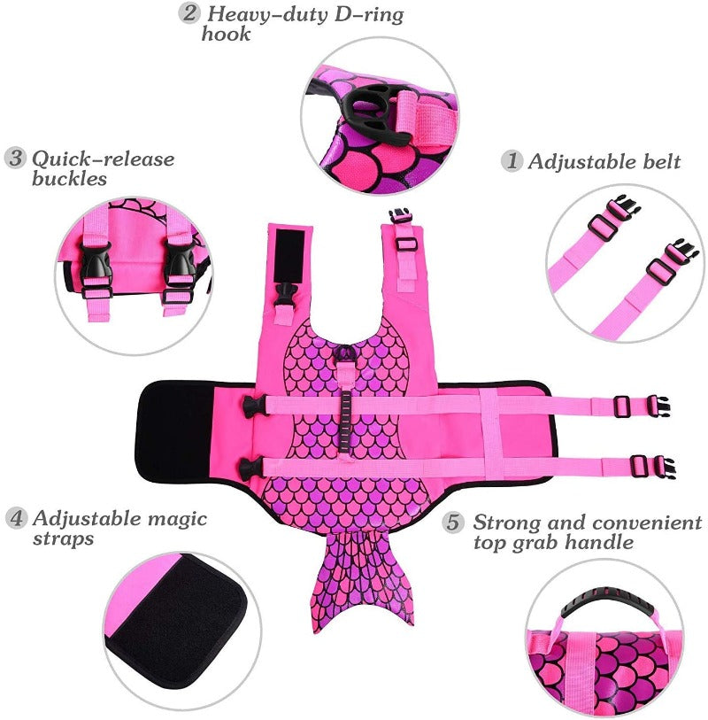 Pink Mermaid Dog Life Jacket | Durable, Buoyant & Adjustable – XS-XL for All Breeds