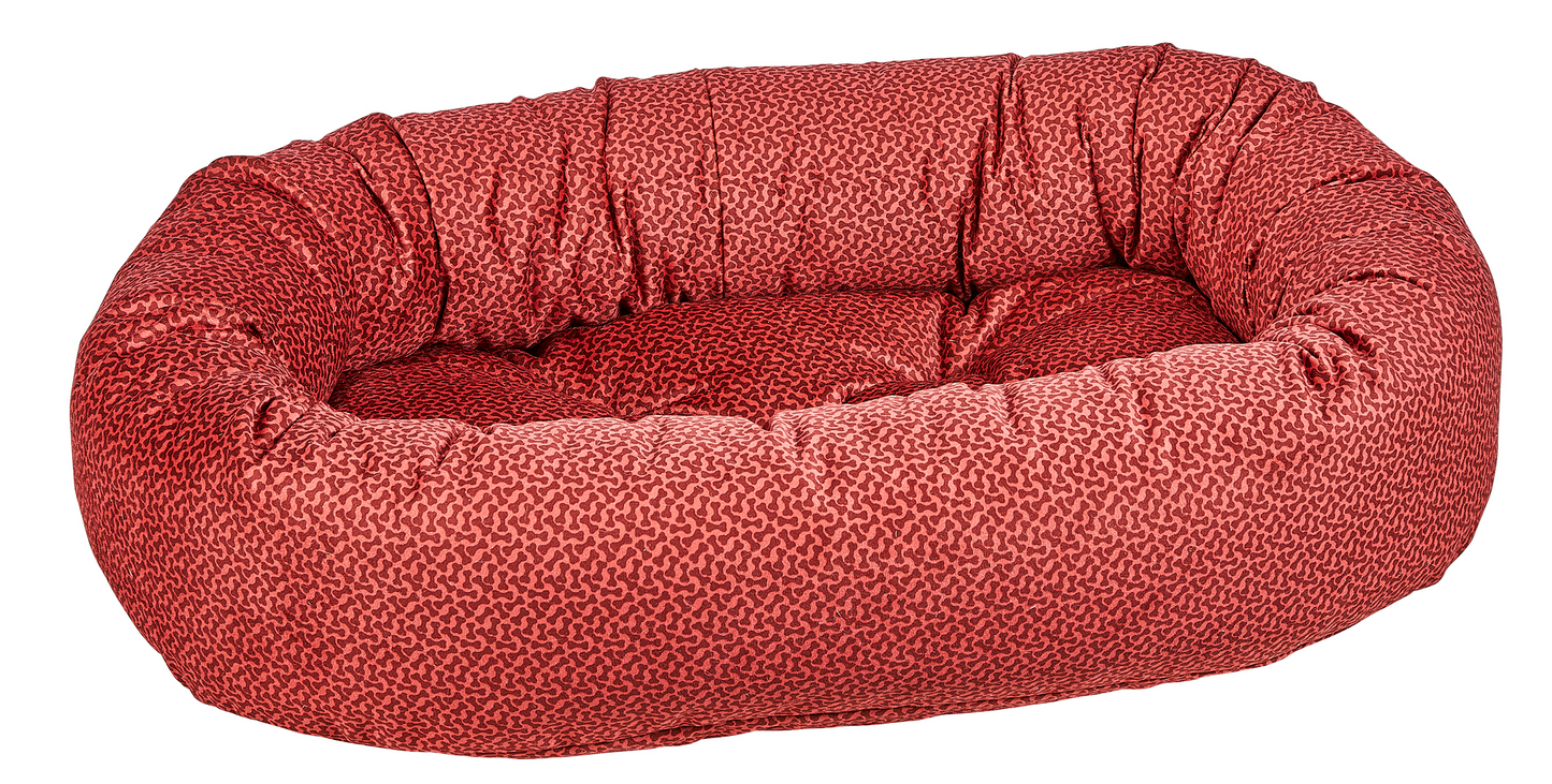 Donut Bed Cherry Bones – Oval Pet Bed with Removable Washable Cover & Tufted Cushion, Upholstery-Grade Fabric, High-Memory Polyester Fill, YKK Zippers, Doubles as Crate or Travel Mat
