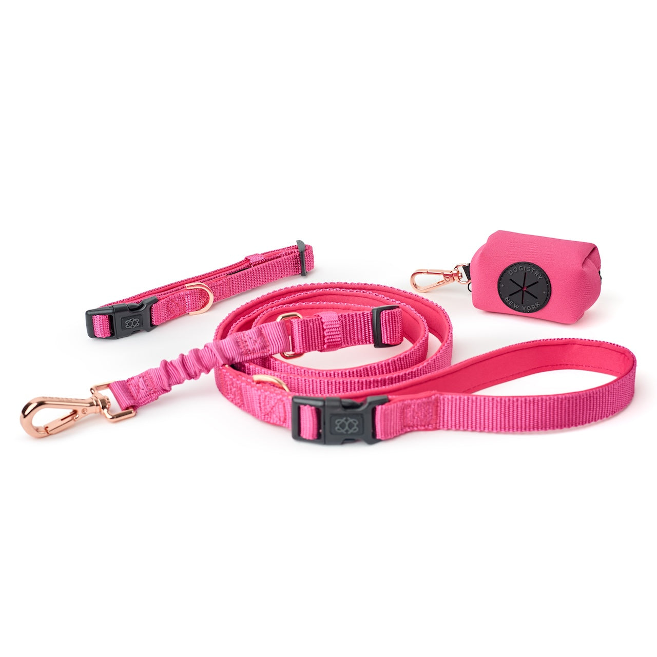 City Dog Collar “Park Ave Pink” – Luxury Dogistry Fabric with Soft Neoprene Padding, Adjustable Fit in 3 Sizes