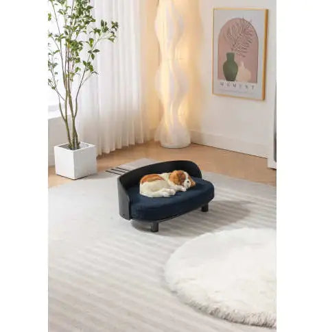 Scandinavian Elevated Pet Sofa Bed | Modern Dog & Cat Couch with Solid Wood Legs & Velvet Cushion