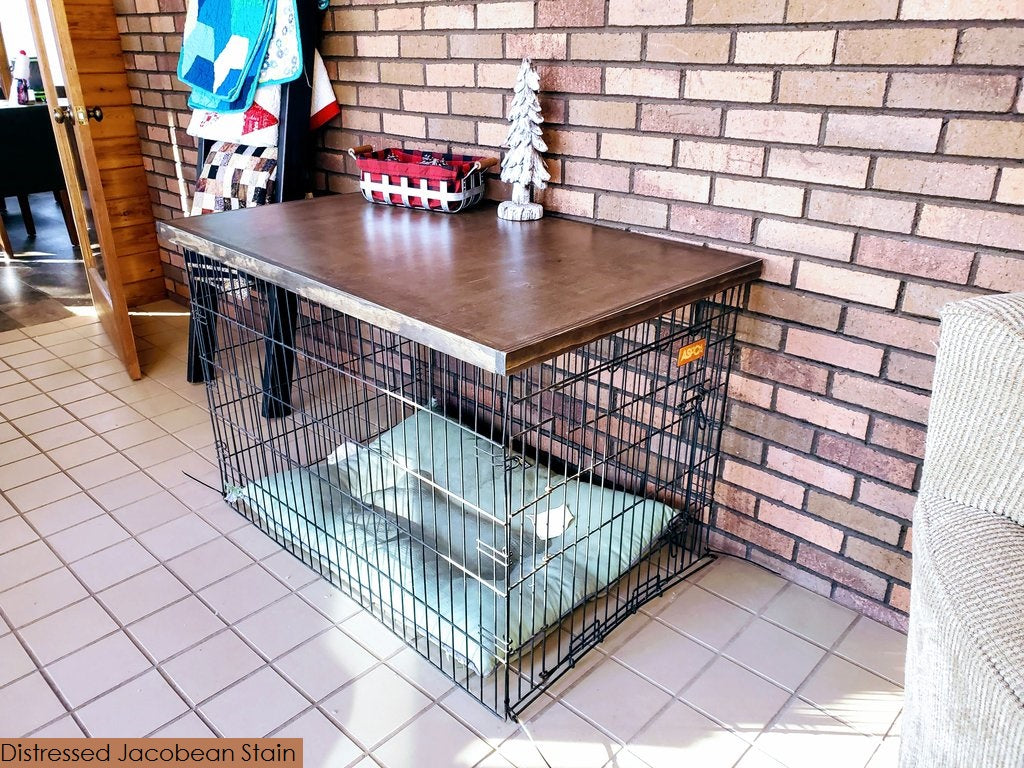 Farmhouse Dog Crate Table Top | Custom Wood Kennel Cover with Secure Fit