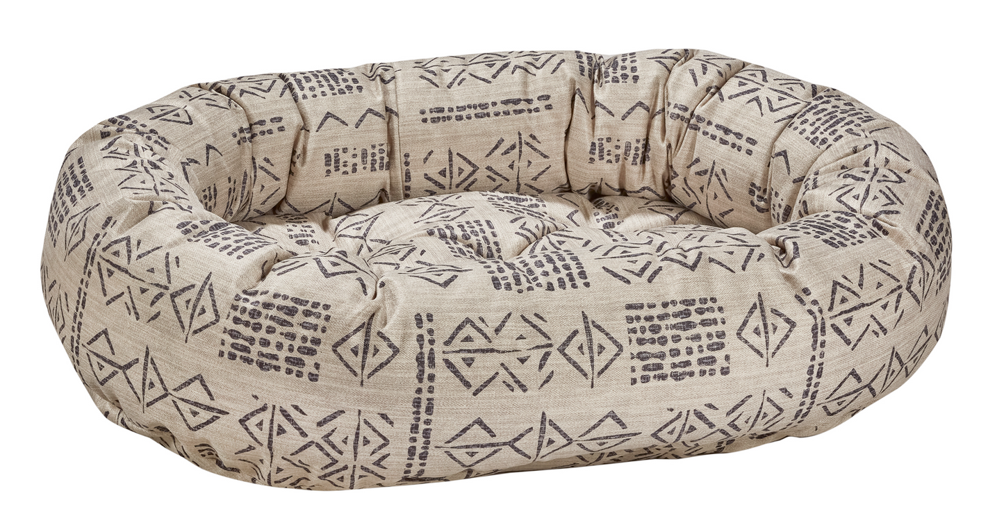 Donut Dog Bed – Mayan Pattern Upholstery-Grade Fabric with Removable Washable Cover & Tufted Cushion, High-Memory Fiber Fill