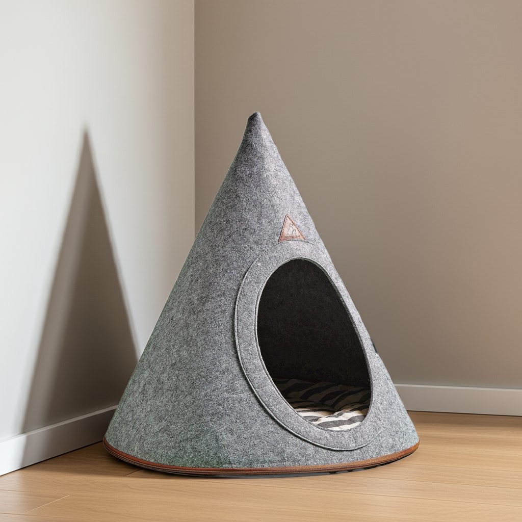 Nooee Pet Cave Buddy (L) – Gray Modern Cone-Shaped Pet Bed with Machine-Washable Cushion, Portable Roll-Up Design with Travel Bag, Fits Pets Up to 18 lbs, 31”H x 29”L x 29”D