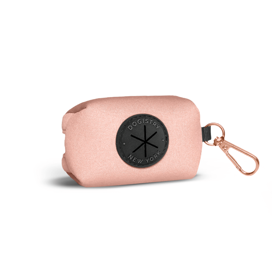 Poop Bag Holder “Blush” – Durable Pink Cotton Twill Waste Bag Dispenser with Rose Gold Clasp, Fits Standard Rolls & Includes Bags