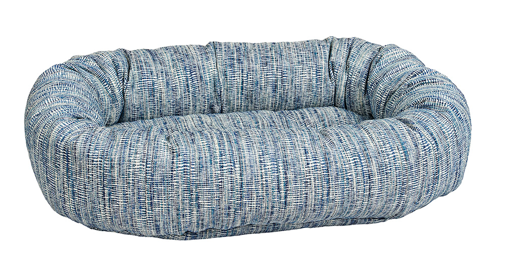 Donut Dog Bed – Portofino Blue Upholstery-Grade Fabric with Removable Washable Cover & Tufted Cushion, High-Memory Fiber Fill