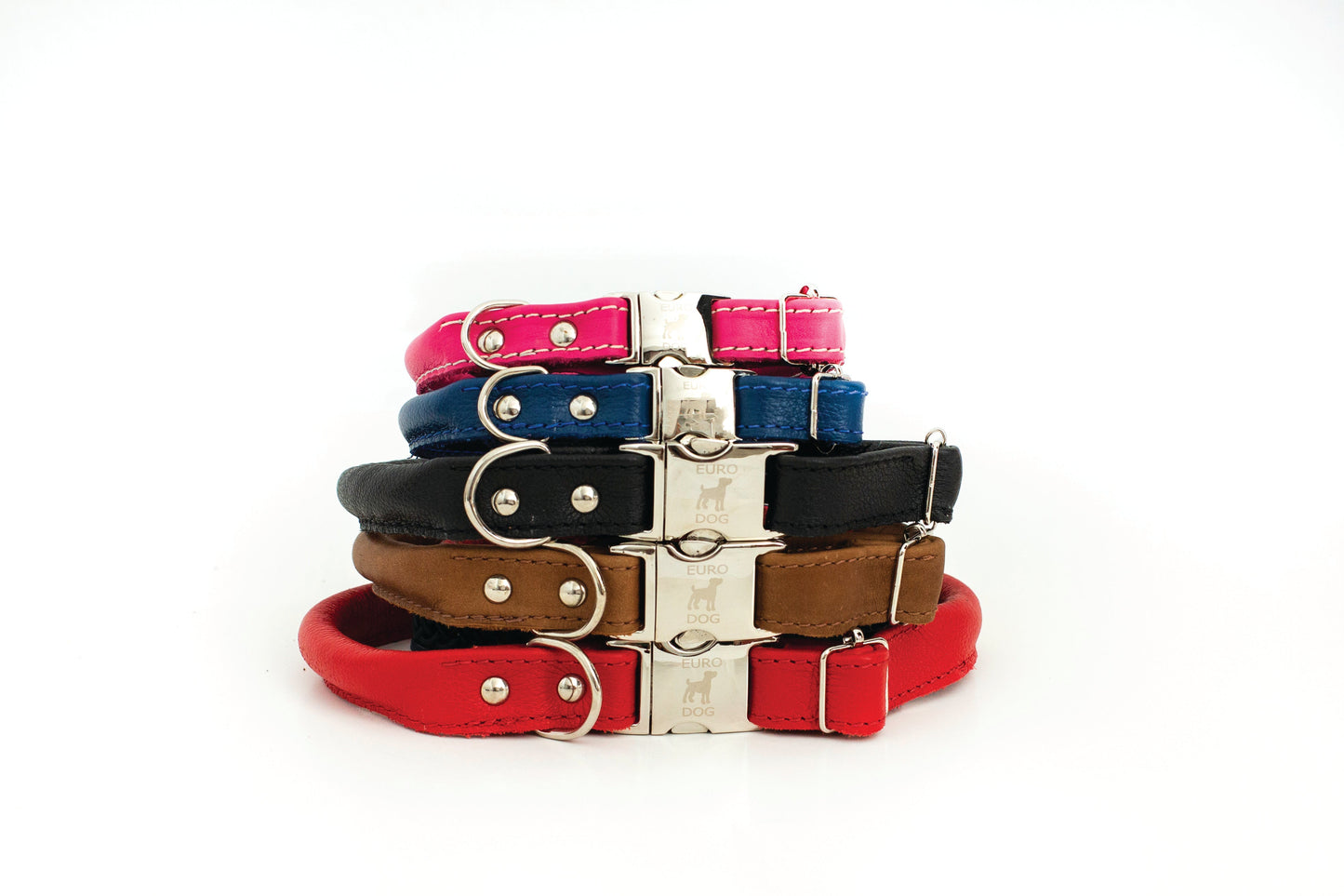 Rolled Style Quick-Release Dog Collar – Light Brown Full-Grain American Leather with European Steel Hardware