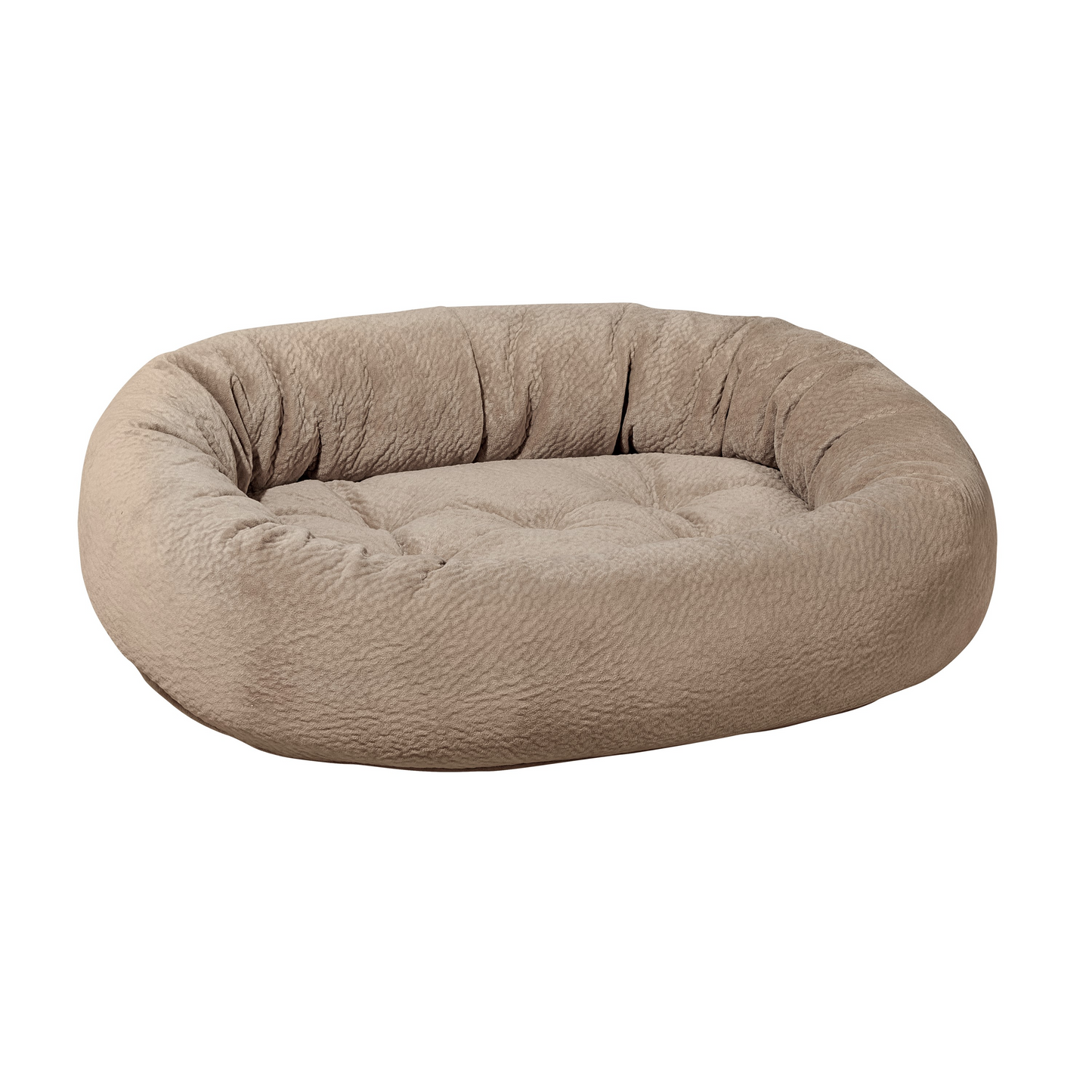 Donut Dog Bed – Toast Brown Upholstery-Grade Fabric with Removable Washable Cover & Tufted Cushion, High-Memory Fiber Fill