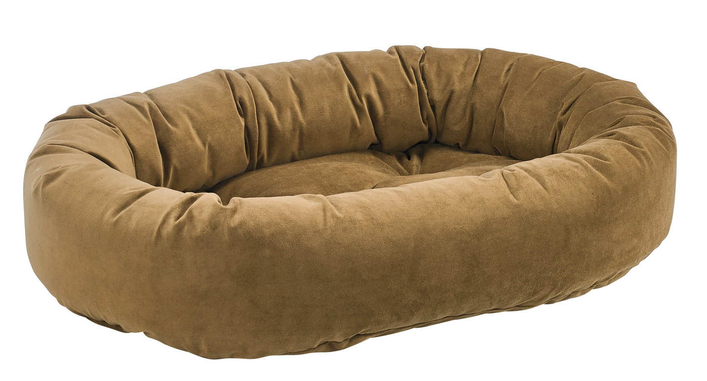Donut Dog Bed – Toffee Upholstery Fabric, Zippered Removable Washable Cover, High-Memory Polyester Tufted Cushion, Oval Security Ring, Durable Crate or Travel Mat