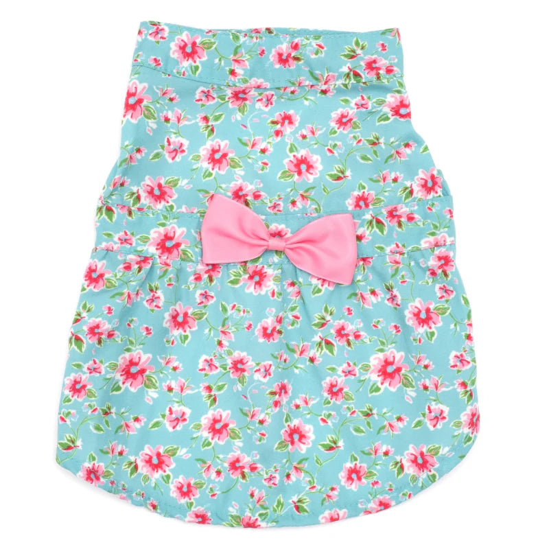 The Worthy Dog – Watercolor Floral Dog Dress with Pink Bow, Cotton Spring Outfit for Small to Large Breeds (XS–XXL)