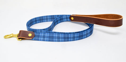 Whiskey Tartan Dog Leash – Handcrafted Leather & Brass (Fixed or Adjustable)