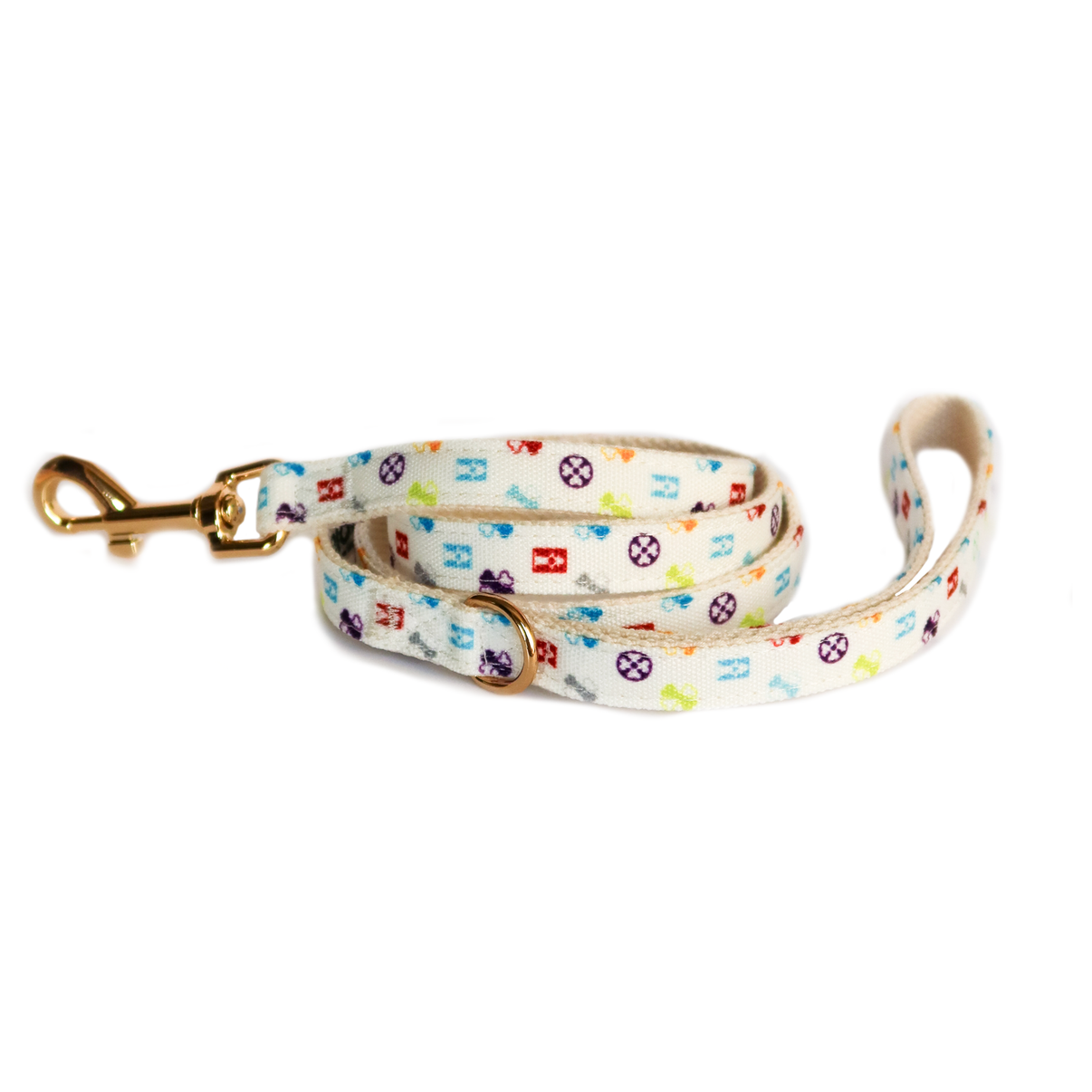 Bonejour Petite Dog Leash – White Multi Recycled Material with Pooie Vuiton Print, Eco-Friendly & Stylish
