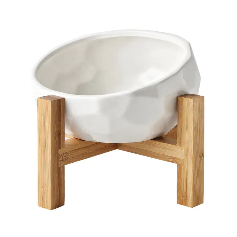 Purr-fect Cat Bowl with Bamboo Stand | Elevated Non-Slip Ceramic Dish for Cats