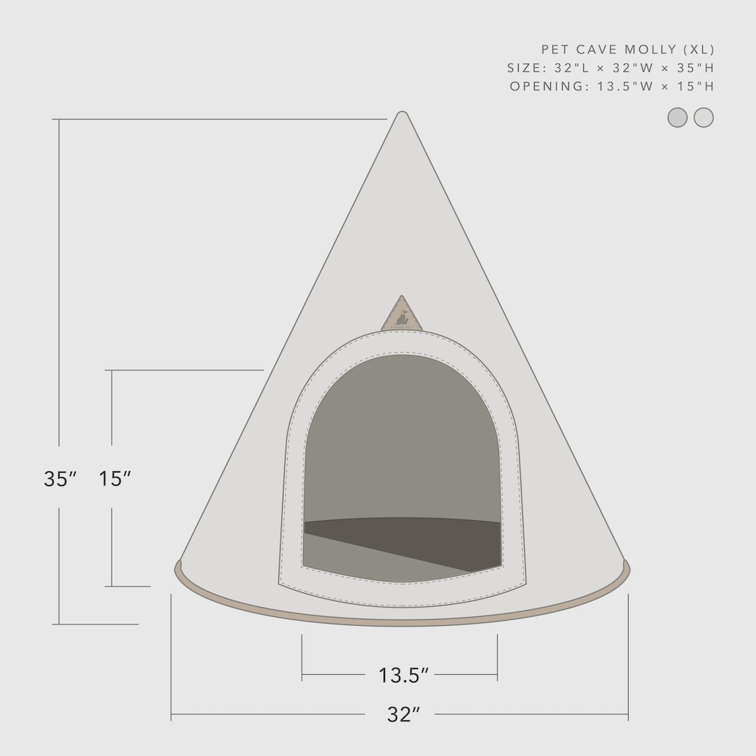 Nooee Pet Cave Molly (XL) – Cream Modern Cone-Shaped Pet Bed with Machine-Washable Cushion, Collapsible Travel Design with Carry Bag, Fits Pets Up to 35 lbs, 35”H x 32”L x 32”D