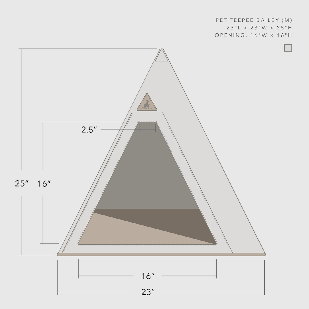 Nooee Pet Teepee Bailey (M) – Portable Dog & Cat Tent Bed with Machine-Washable Cushion, Zipper Opening, Foldable Design with Travel Bag, Fits Pets Up to 15 lbs, 25”H x 23”L x 23”D