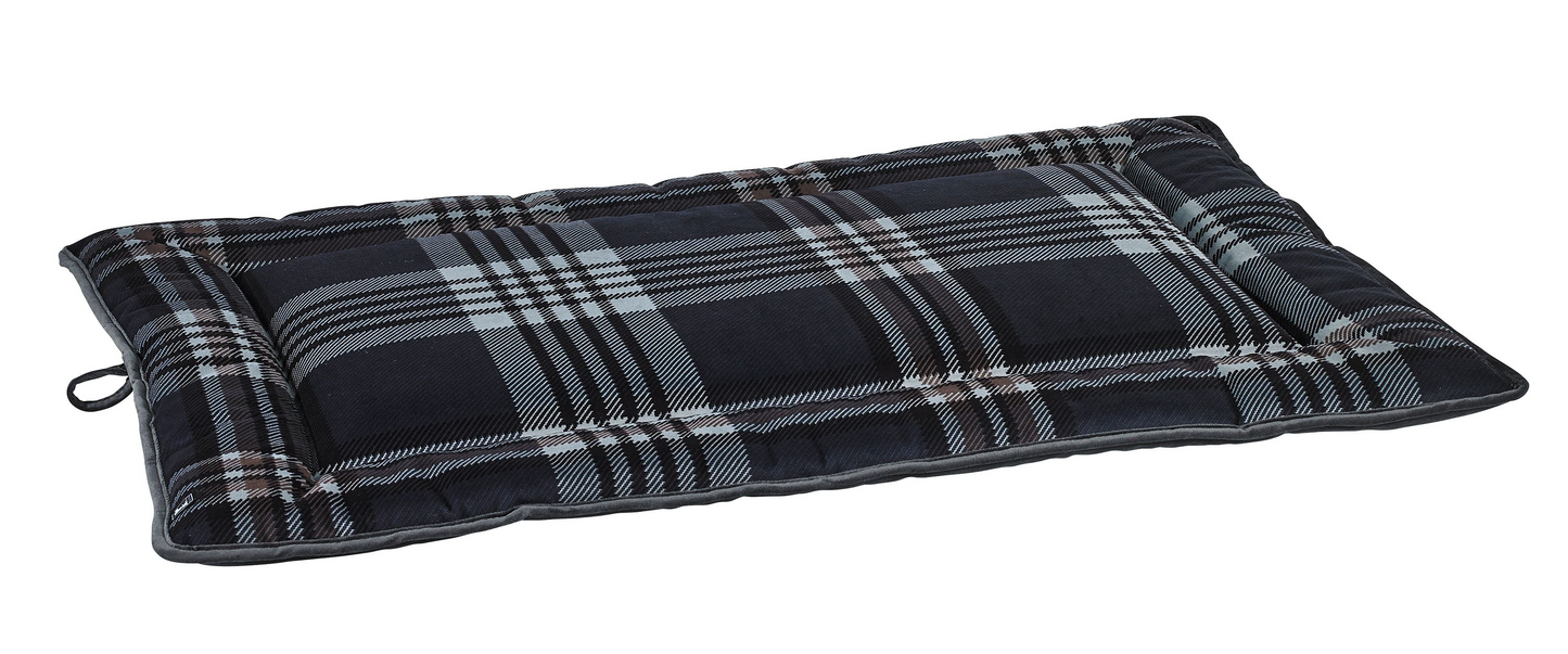 Cosmopolitan Dog Mat – Greystone Tartan Reversible Travel & Home Mat with Raised Border, Durable Upholstery Fabric, Machine Washable