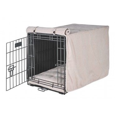 Crate Cover – Blush Luxury Upholstery Fabric with Elegant Piping, Machine Washable Roll-Up Front Panel for Stylish Dog Crate Privacy
