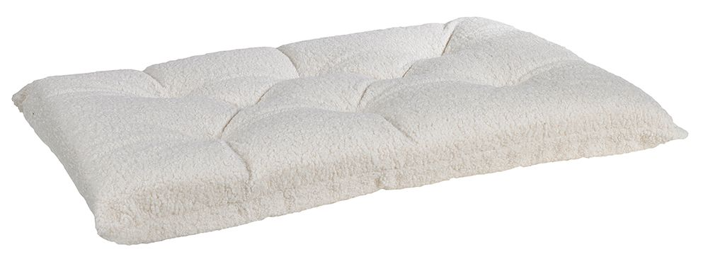Tufted Dog Crate Cushion – Ivory Sheepskin Upholstery Fabric, High-Memory Polyester Fiber, Machine Washable, Versatile Crate or Lounge Mat