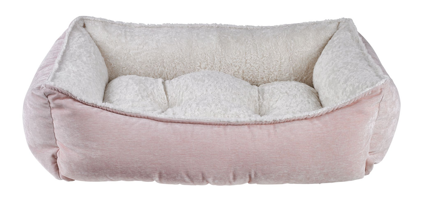 Scoop Dog Bed – Blush with Easy-Entry Scooped Front, Zippered Removable Washable Cover, Orthopaedic Tufted Fibre Cushion, Durable Upholstery, High-Memory Polyester Fill, European Style Trim