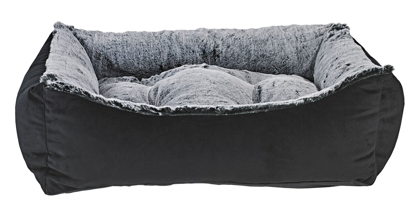Scoop Royal Sterling Faux Fur Dog Bed – Plush Two-Tone Upholstery with Scooped Front, Removable Washable Cover & Cushion, Supportive Fiber Fill, Ideal for Older or Arthritic Dogs