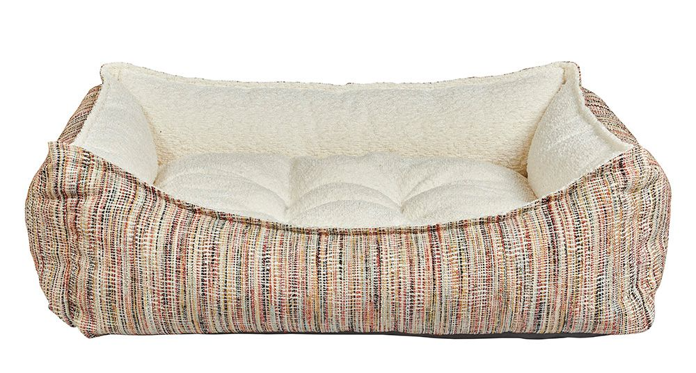 Scoop Taupe Herringbone Dog Bed – Two-Tone Upholstery Fabric with Scooped Front, Removable Washable Cover & Cushion, Supportive Fiber Fill, Ideal for Older or Arthritic Dogs