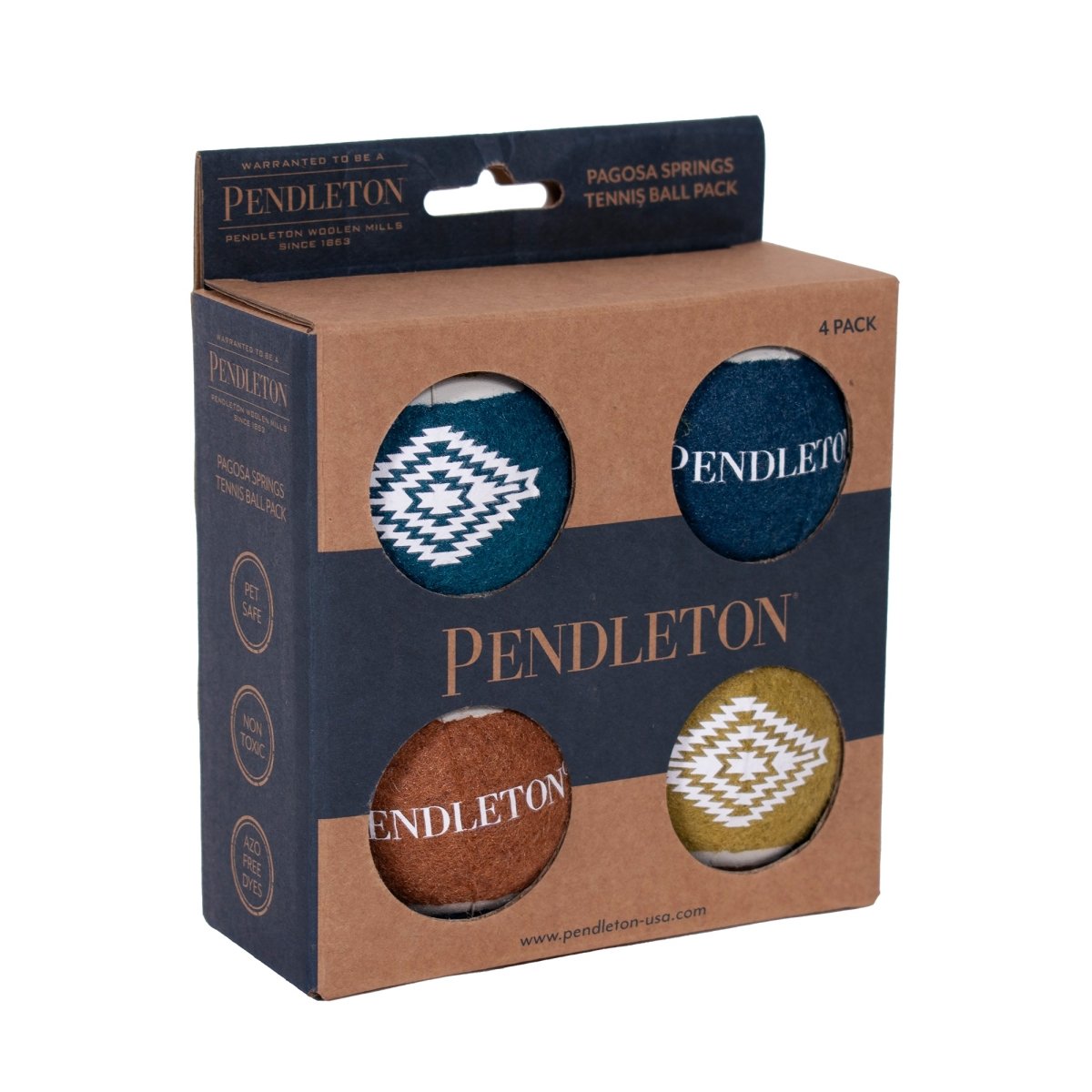 Pendleton Pagosa Springs Tennis Ball Gift Pack | 4-Pack Squeaky Dog Tennis Balls with Pendleton Icons