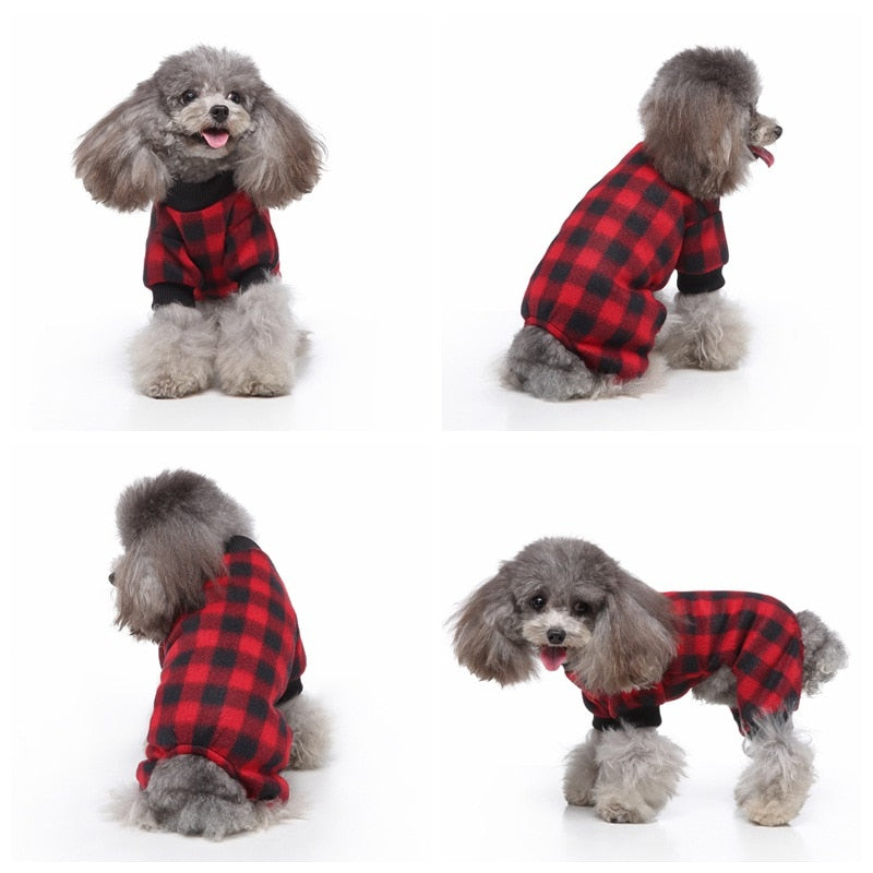 Red Plaid Dog Onesie Pajamas – Cozy Winter PJs for Small & Medium Dogs | Posh Dog Life
