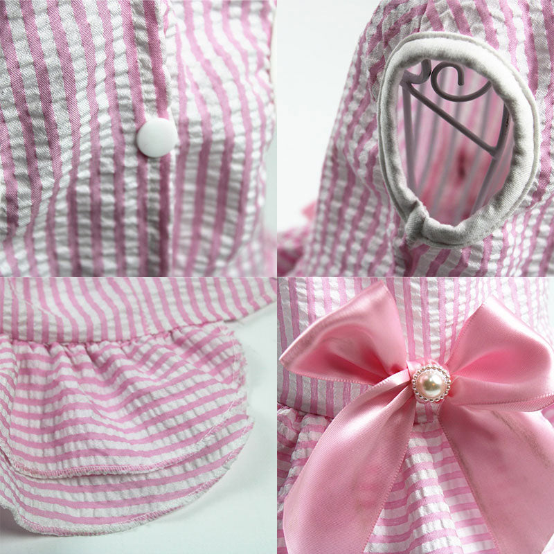 Sweet Stripes Dog Dress – Cotton Dog Dress with Satin Bow & Rhinestone Detail for Small to Medium Dogs | Posh Dog Life