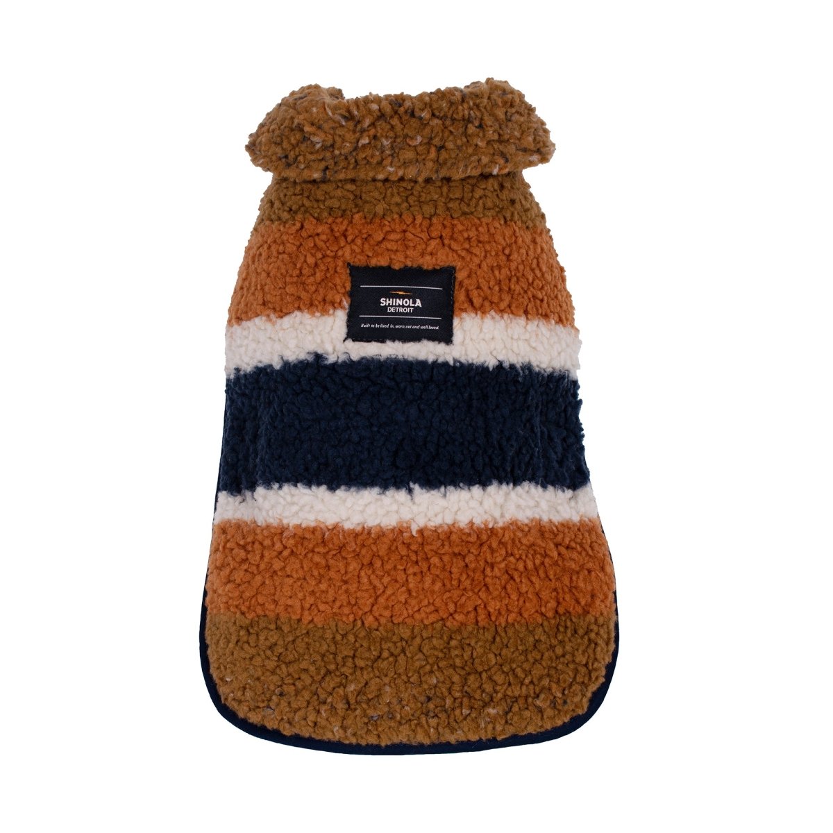 Shinola Brand Stripe Berber Dog Coat – Rust | Warm Shearling Dog Jacket with Adjustable Belt & Harness Slit (XS–2XL)