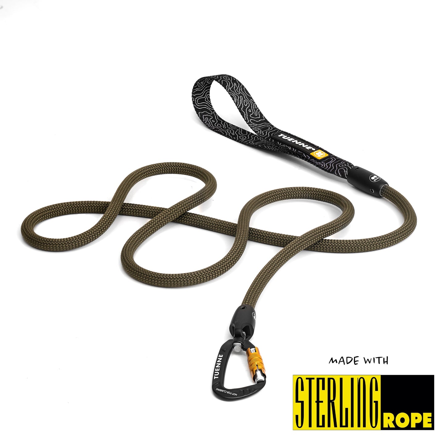Rope Dog Leash with Auto-Locking Carabiner – 9.8mm Dry-Treated | Earth Olive | Tuenne