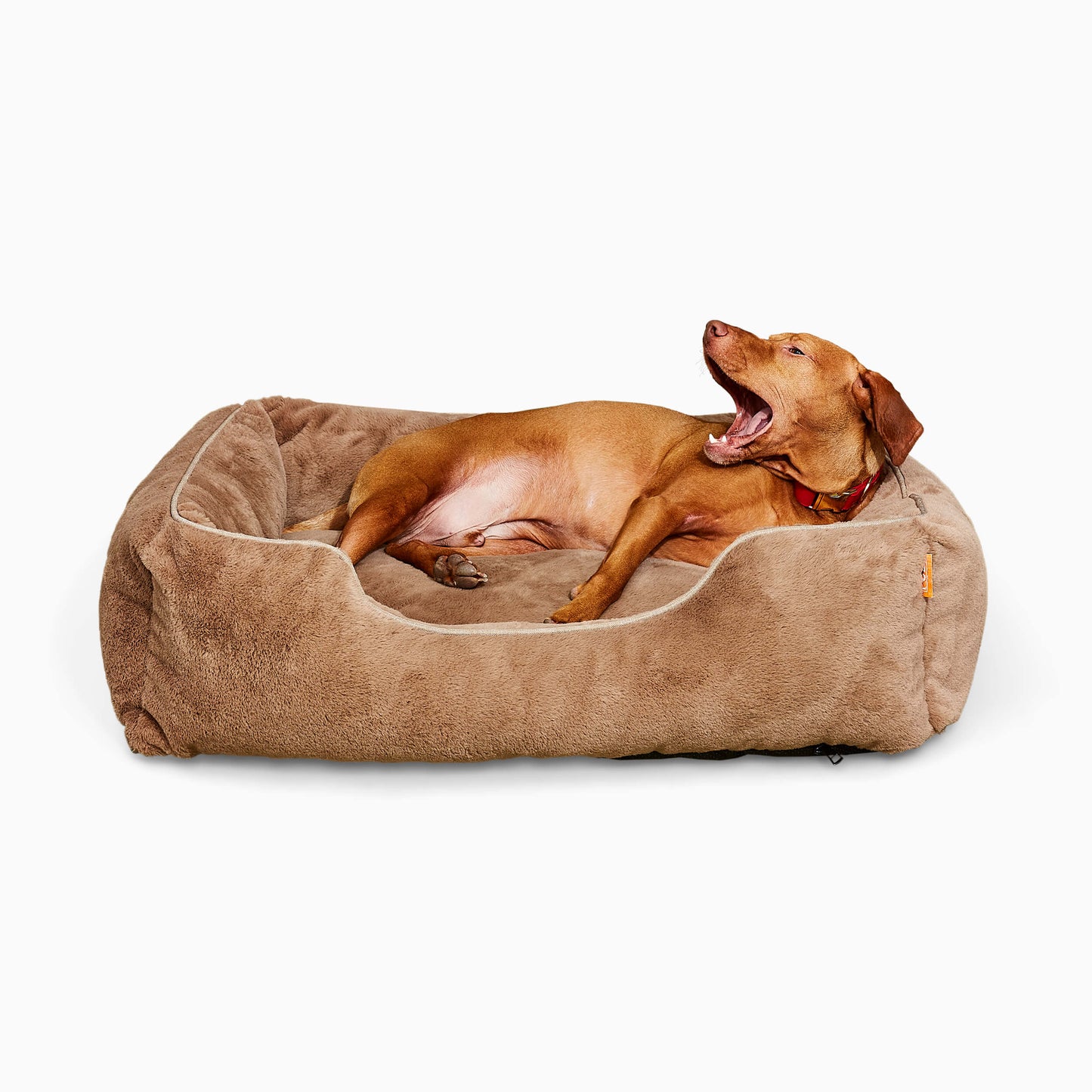 The Sammy Dog Bed – Light Brown | Faux Fur Bolster Bed with Chew-Resistant Inserts & Washable Cover (S/M/L)