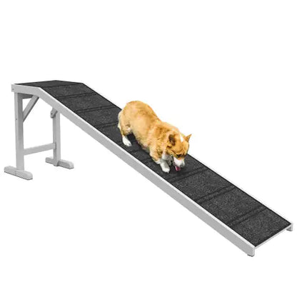 Dog Bed Ramp with Non-Slip Carpet & Top Platform | Wooden Pet Ramp for Dogs & Cats
