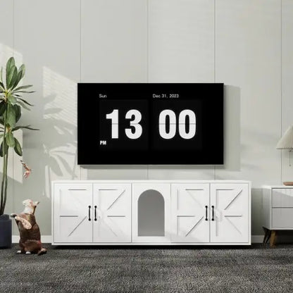 Modern Double-Room Cat Litter Box Furniture – Wooden Enclosed Litter Cabinet w/ Cat Door (White, 59")