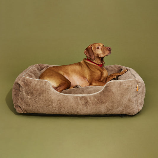 The Sammy Dog Bed – Light Brown | Faux Fur Bolster Bed with Chew-Resistant Inserts & Washable Cover (S/M/L)