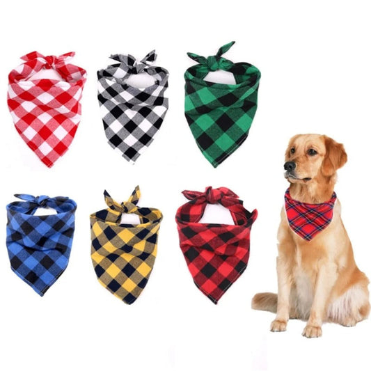Cotton Plaid Dog Bandanas – Classic Tie-On Checkered Scarf for Medium & Large Dogs (S–L, 6 Colors)