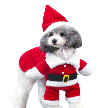 Pet Christmas Standing Santa Costume – Warm Fleece Holiday Outfit