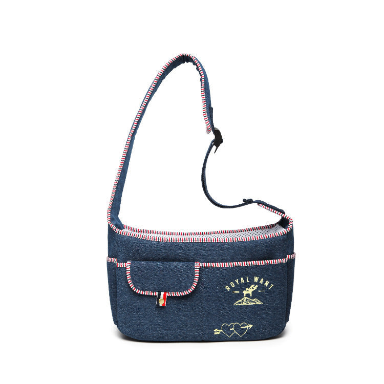 Denim Pet Shoulder Carrier – Breathable Sling with Adjustable Strap