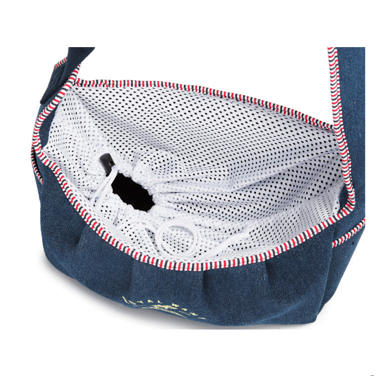 Denim Pet Shoulder Carrier – Breathable Sling with Adjustable Strap
