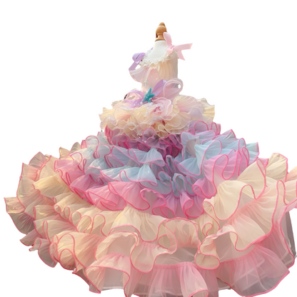 Luxury Handmade Pink Pearl Starfish Dog Party Dress – Designer Layered Tulle Gown with Faux Pearl Trim & Bow for Small to Medium Dogs (XS–XL)