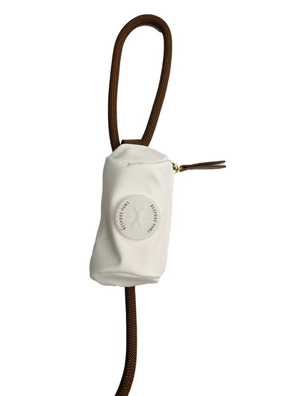Pawsh Pouch Dangle-Free Dog Waste Bag Dispenser – Ivory Nylon & Vegan Leather Poop Bag Holder