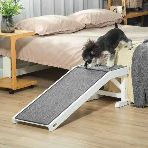 PawHut Dog Bed Ramp with Non-Slip Carpet & Top Platform – 49" Wooden Pet Ramp