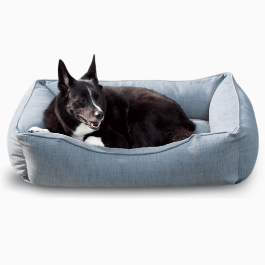 The Sammy Bolster Dog Bed – Mist Blue Performance Fabric (S/M/L/XL)