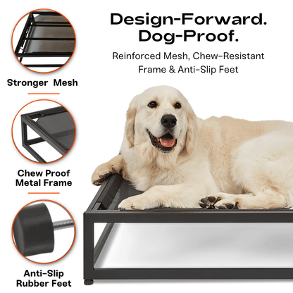 The Up Pup Dog Bed | Elevated Chew-Resistant Raised Dog Cot with Breathable Mesh & Rust-Proof Metal Frame (S–XL)