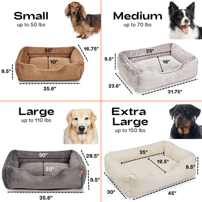 The Sammy Dog Bed – Light Brown | Faux Fur Bolster Bed with Chew-Resistant Inserts & Washable Cover (S/M/L)